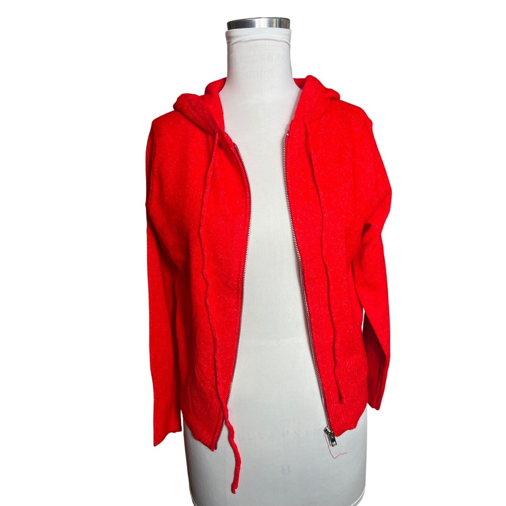 Zenana Womens Red Textured Knit Zip Up‎ Hoodie Sweater Small TW-2608D4